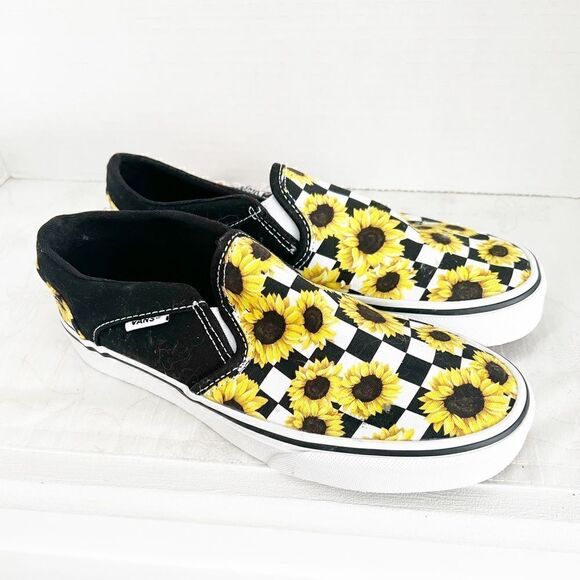 NWT Vans Asher Sunflower Check Slip On Sneaker Shoes Womens Sz 6.5 - Picture 1 of 7